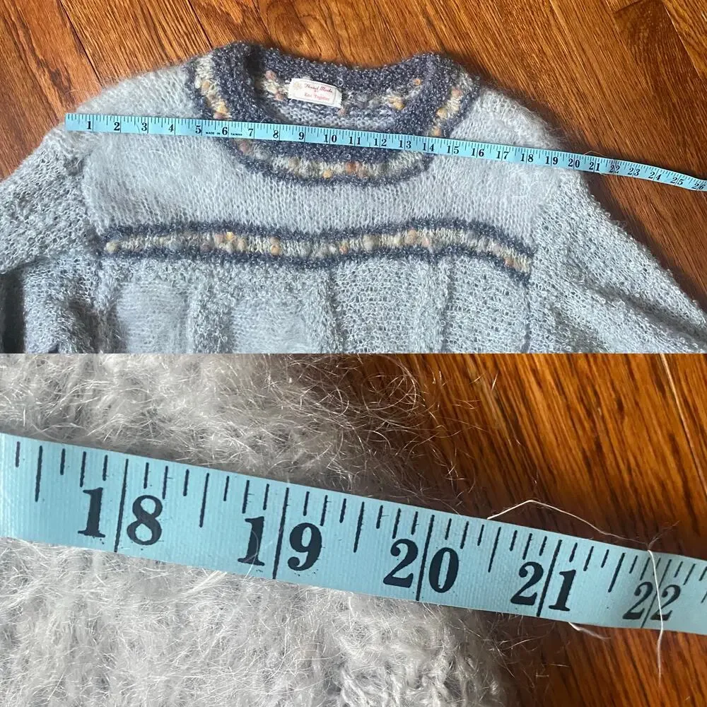 Vintage 70s 80s Handmade Mohair Wool Blend Sweater Fuzzy Knit Tunic Gray Long